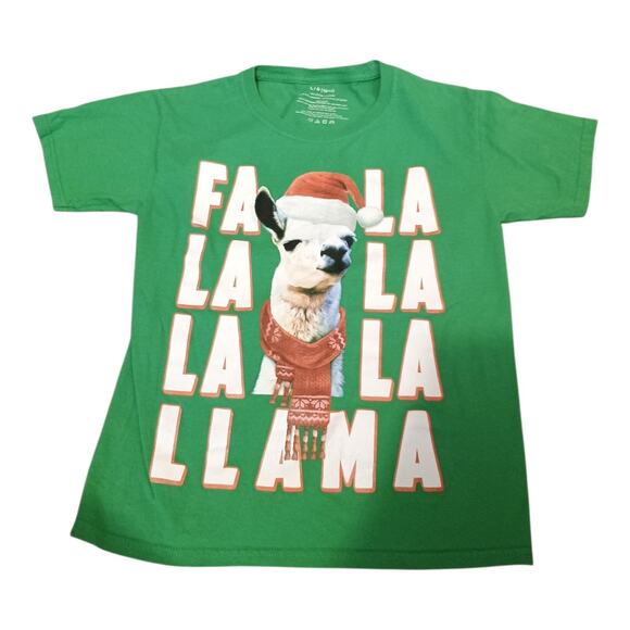 Christmas Fala Lala Lala Llama By Mad Engine Green Llama Tee Shirt Kids Size L - Picture 1 of 6